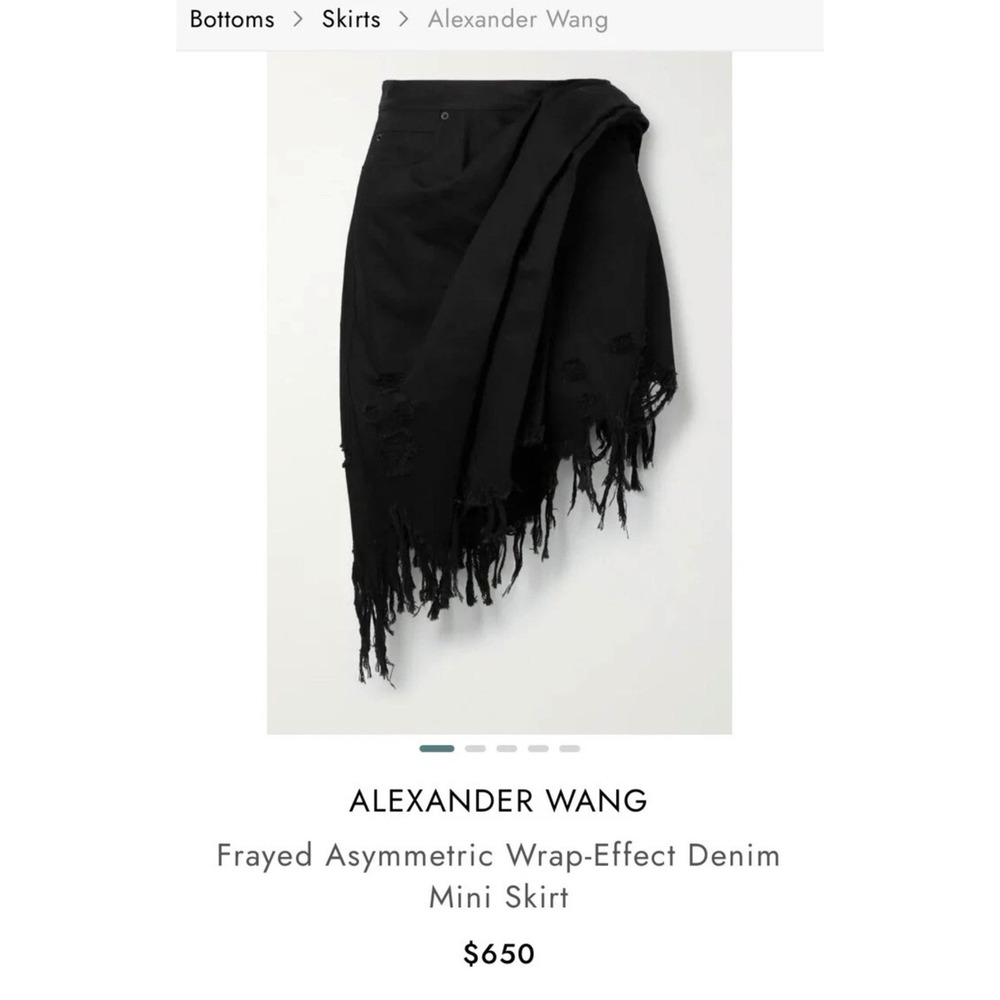 Alexander Wang Whimsigoth 100% Cotton Frayed Asymmetric Drape Edgy Mini Skirt 0